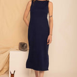 Vestido Midi Regata Canelado - Azul Marinho - Uhnika