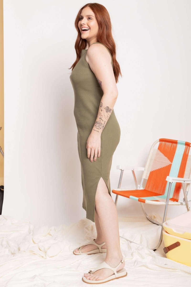 Vestido Midi Regata Canelado - Verde - Uhnika