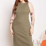 Vestido Midi Regata Canelado - Verde - Uhnika