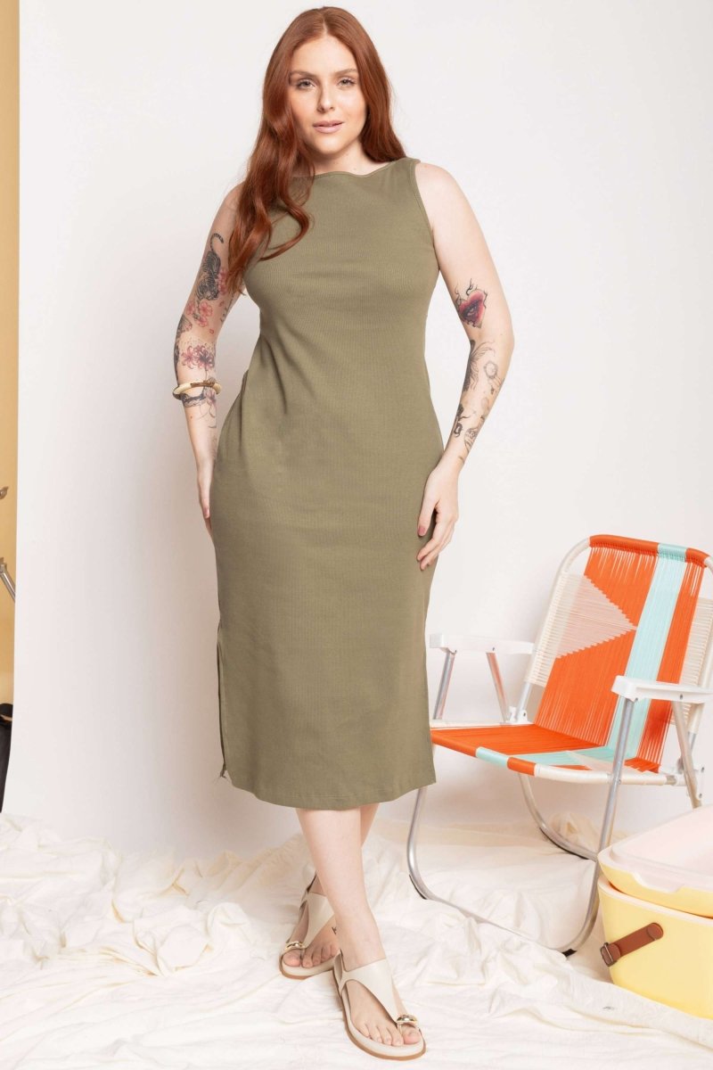 Vestido Midi Regata Canelado - Verde - Uhnika